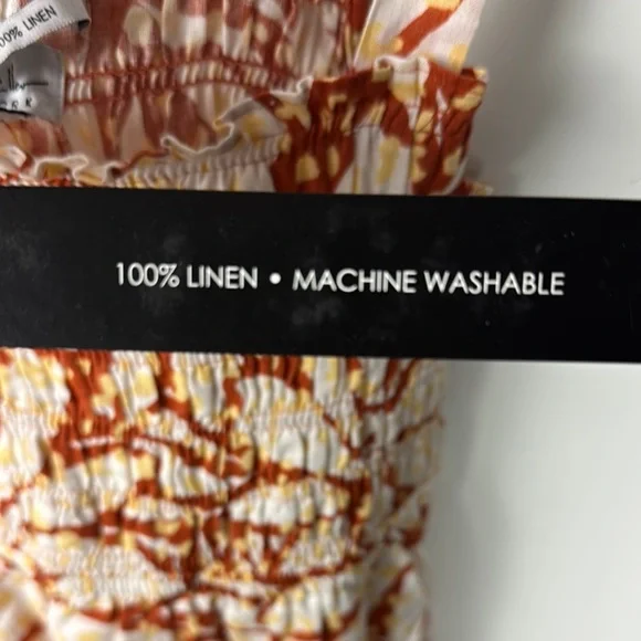 Nicole Miller NWT SZ XS Linen Orange,Cream,Yellow Sun Mini Dress w/Smocking - Picture 9 of 16